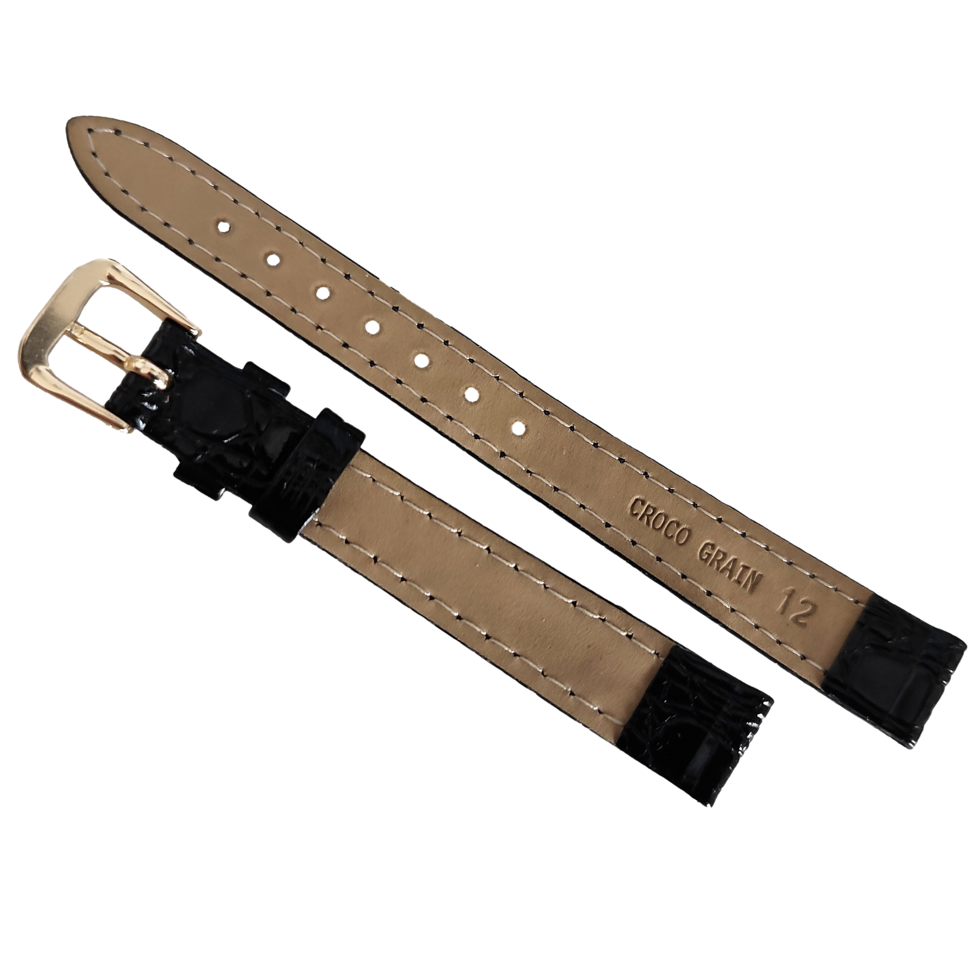 Crocodile grain effect calf leather watch strap