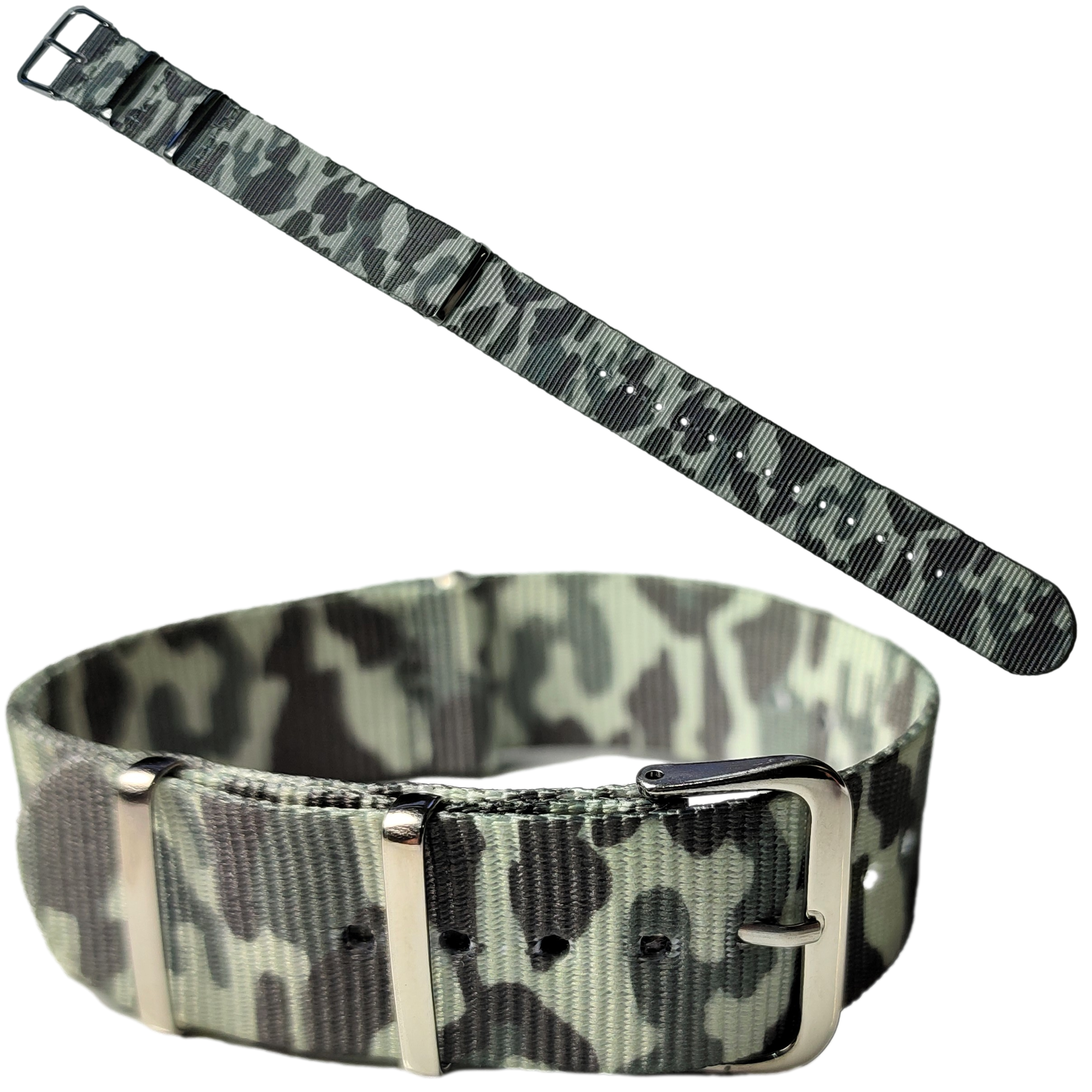 16mm 18mm 20mm 22mm 24mm One-Piece Nylon Watch Straps - Military Wristwatch Straps - Stainless Steel Buckles - Waterproof - Camouflage Style