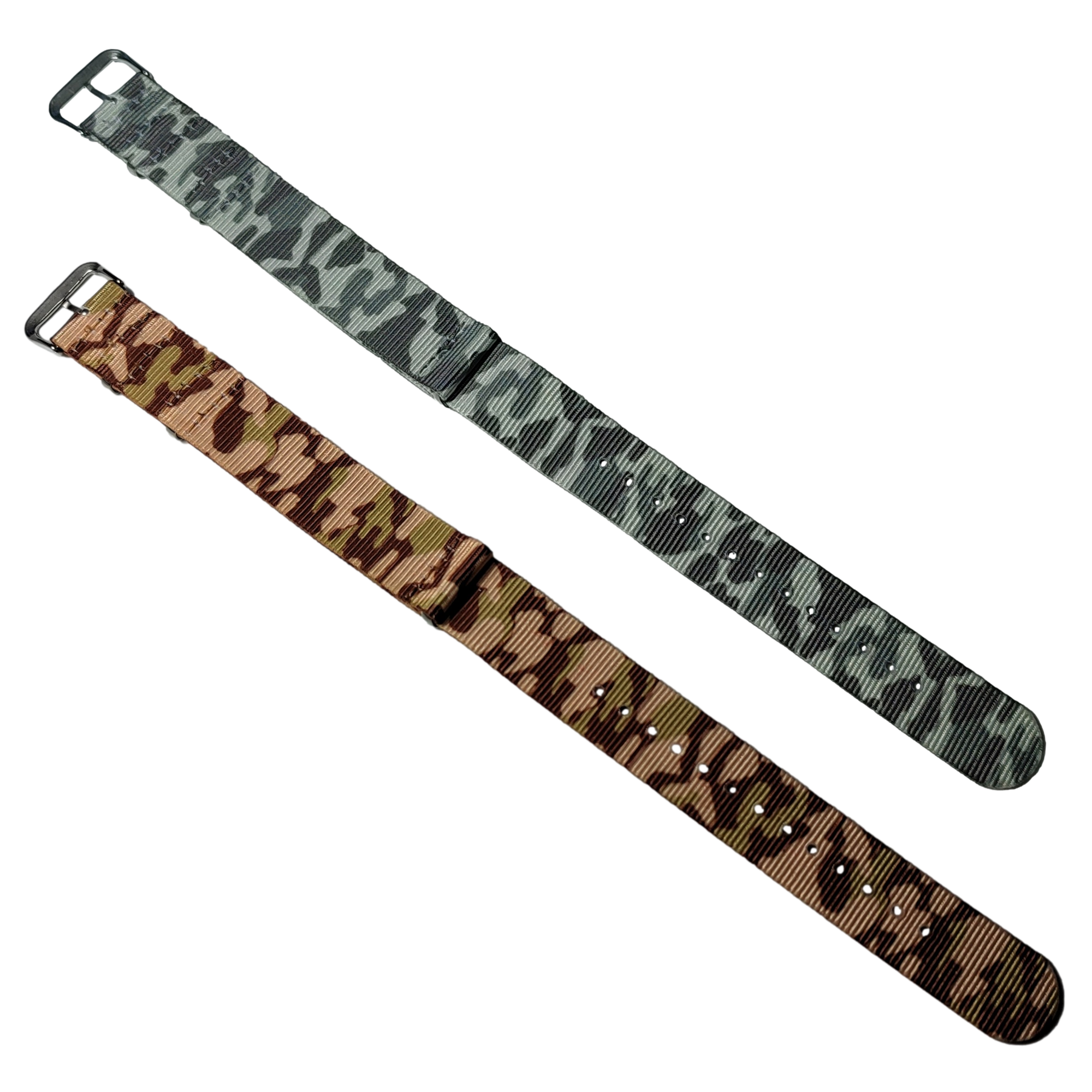 16mm 18mm 20mm 22mm 24mm One-Piece Nylon Watch Straps - Military Wristwatch Straps - Stainless Steel Buckles - Waterproof - Camouflage Style