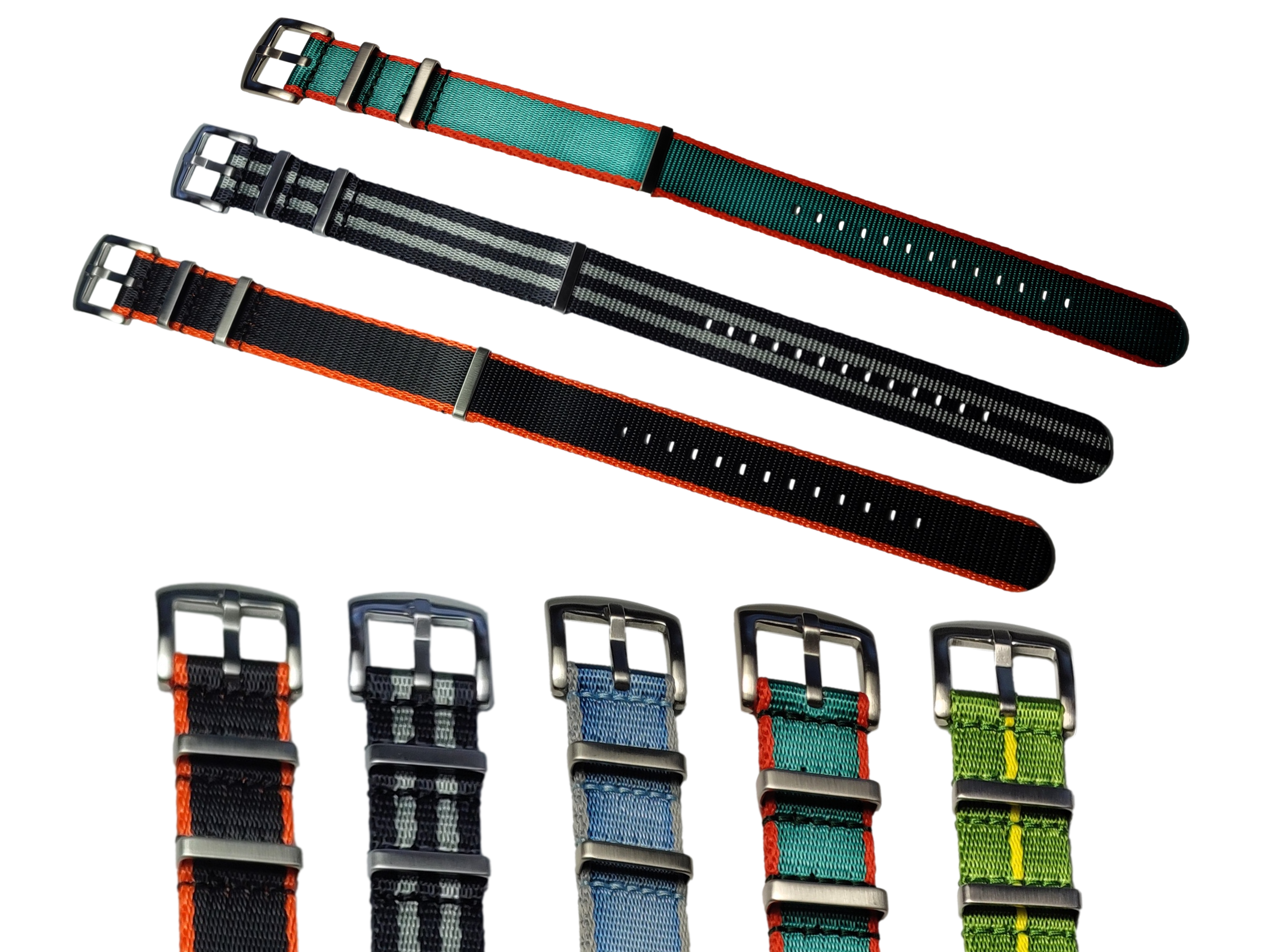 18mm 20mm 22mm Premium One-Piece Nylon Watch Straps - Military Wristwatch Straps - Brushed Stainless Steel Buckles - Waterproof, Washable